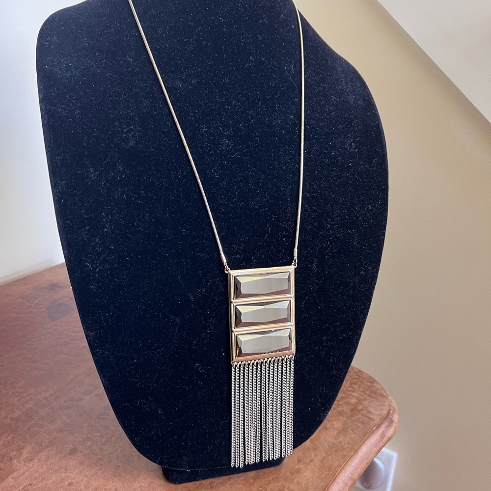 Elegant STATEMENT Gold and Silver TONES Geometric Tassel  Necklace PROM time